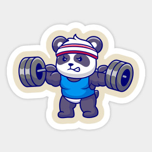 Cute Panda Lifting Barbell Cartoon Sticker